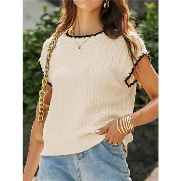 Contrast Trim Boxy Fit Sweater Vest - Picture 4 of 12